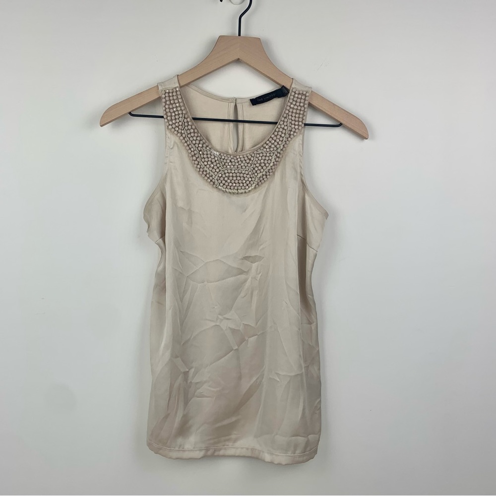 The Limited Beaded Neck Satin Sleeveless Blouse Tank Top, S